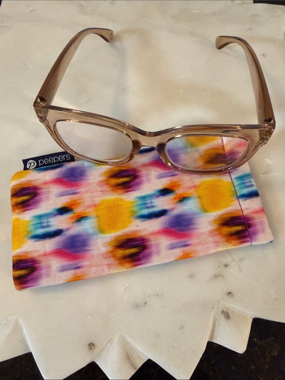 Peepers Women's Taupe Reading Glasses with Colorful Print Sleeve . 200 strenth